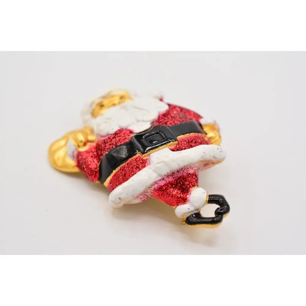 AJC Vintage Christmas Pin Brooch Santa Claus Glitter Heavy Chunky Signed 80s 9B